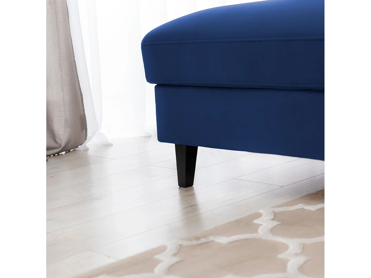 Canapé d'angle convertible velours appuis-tête réglables ASTORIA - Coffre et pieds bois noir-Bleu nuit-angle gauche