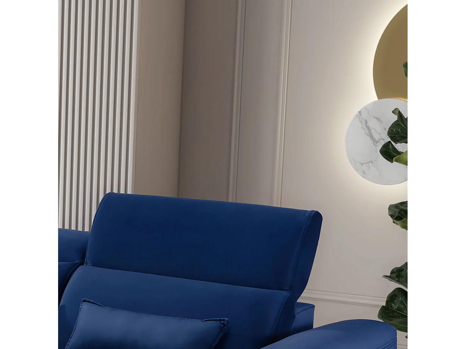 Canapé d'angle convertible velours appuis-tête réglables ASTORIA - Coffre et pieds bois noir-Bleu nuit-angle gauche