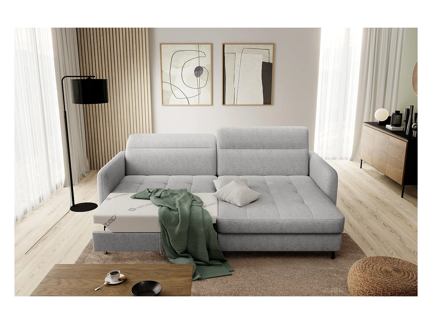 Petit canapé d’angle convertible tissu Kunder-Gris clair-angle droit