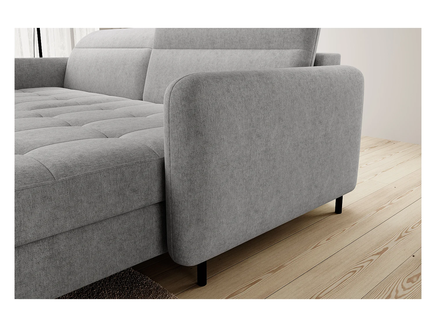 Petit canapé d’angle convertible tissu Kunder-Gris clair-angle droit