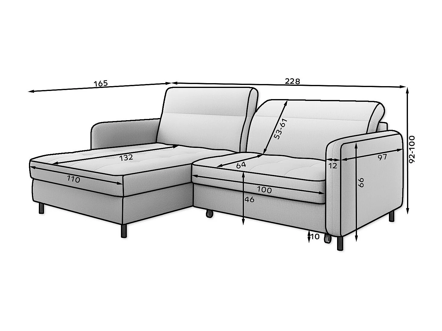 Petit canapé d’angle convertible tissu Kunder-Gris clair-angle droit