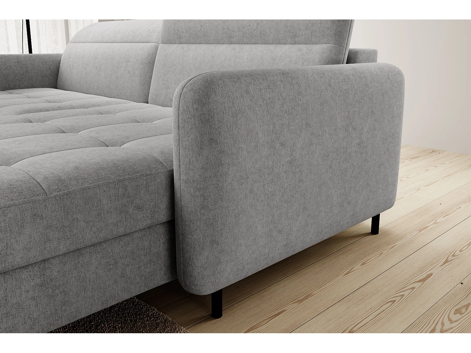 Petit canapé d’angle convertible tissu Kunder-Gris clair-angle droit