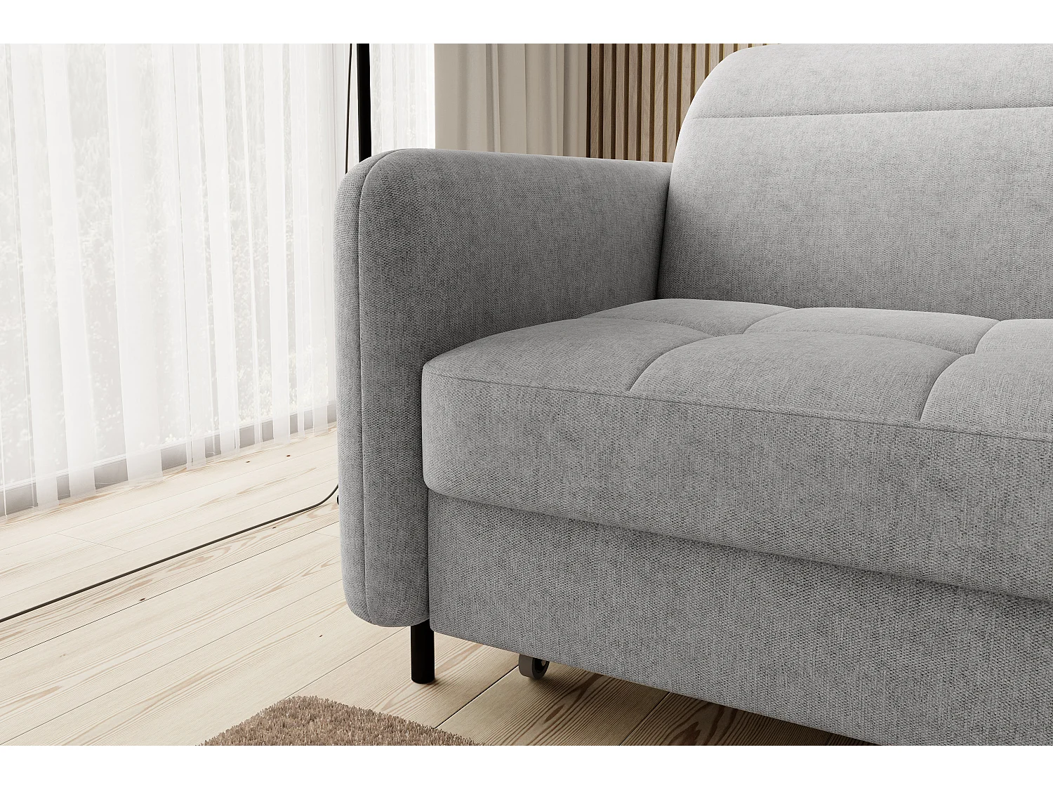 Petit canapé d’angle convertible tissu Kunder-Gris clair-angle droit