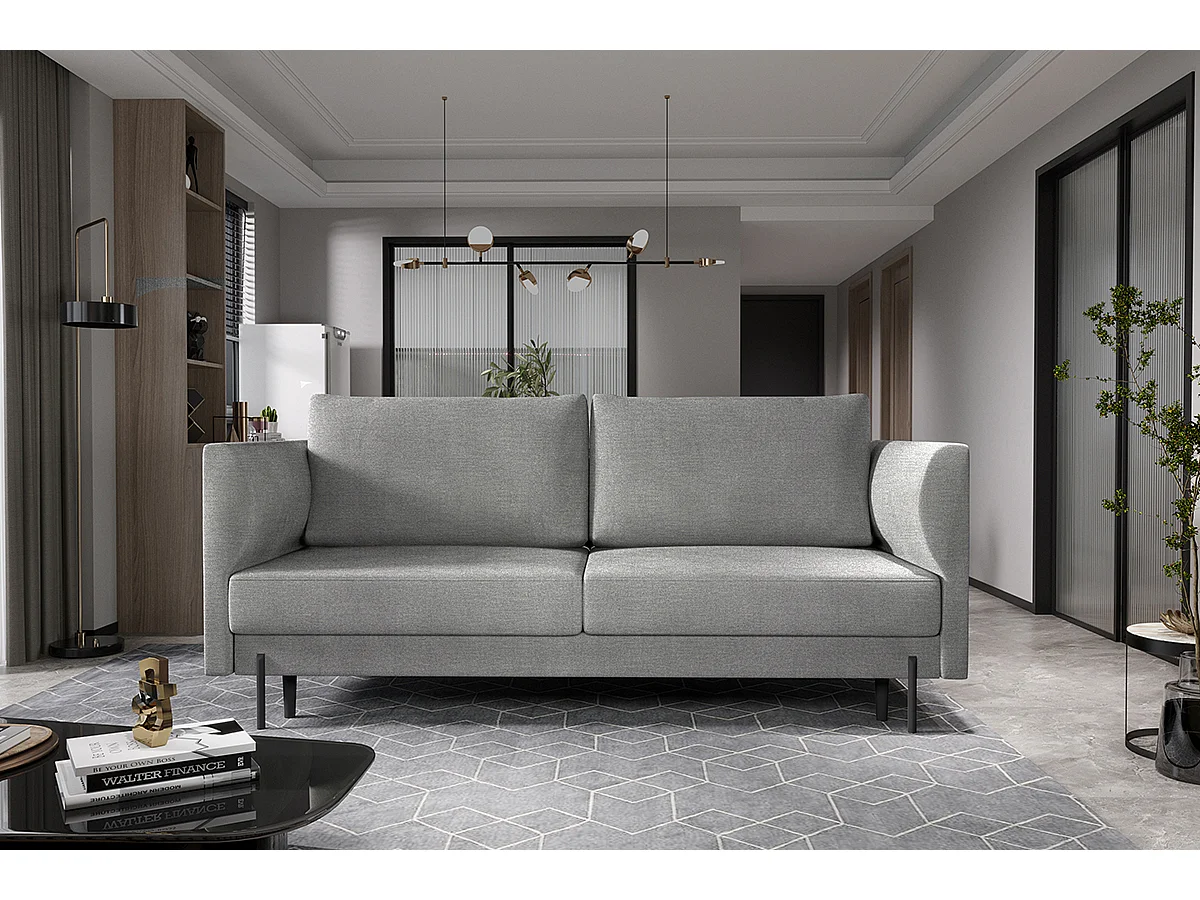 Canapé convertible en velours ROBBY – Rangement et pieds métal noir-Gris clair