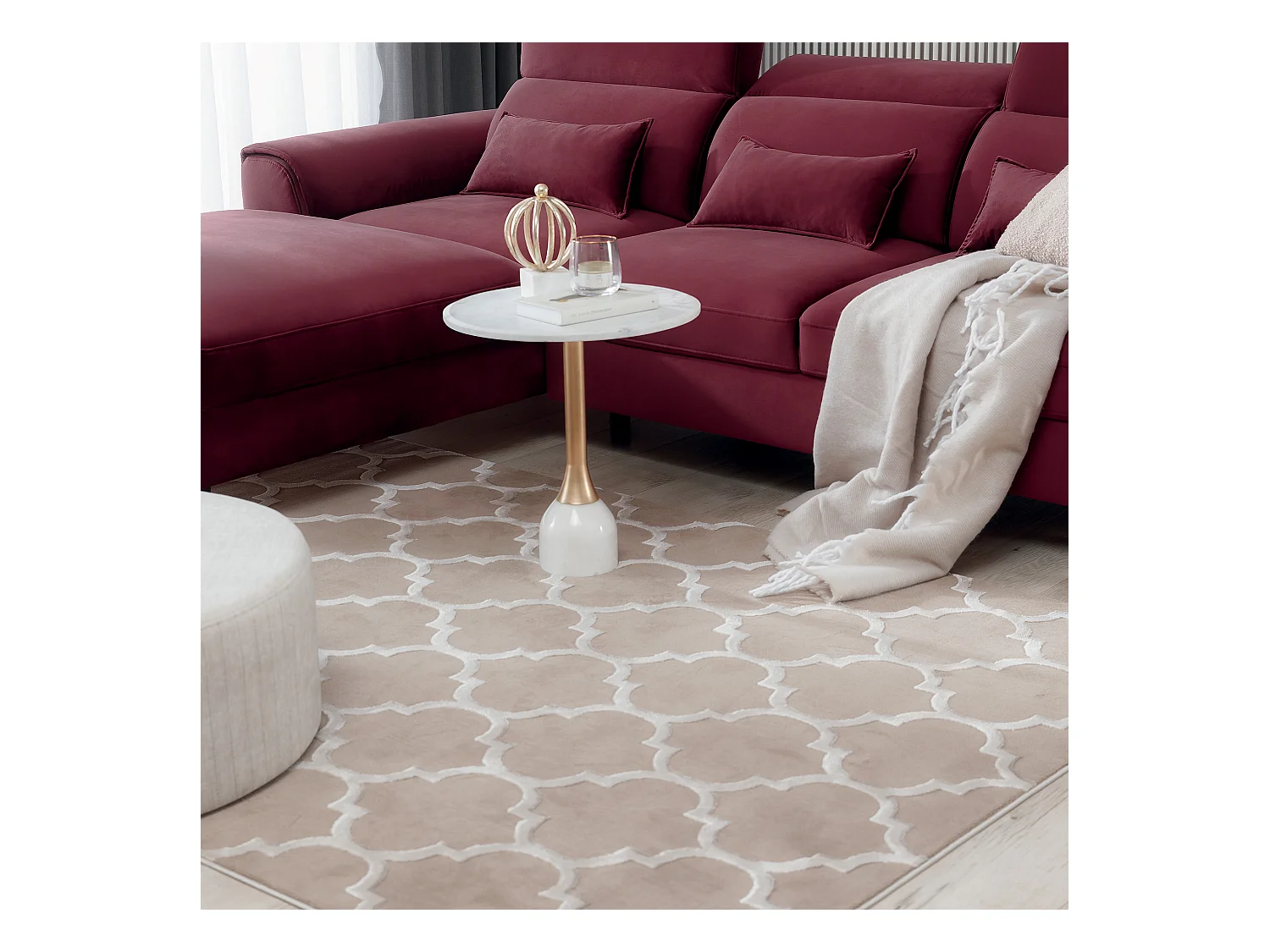 Canapé d'angle convertible velours appuis-tête réglables ASTORIA - Coffre et pieds bois noir-Rouge cerise-angle gauche