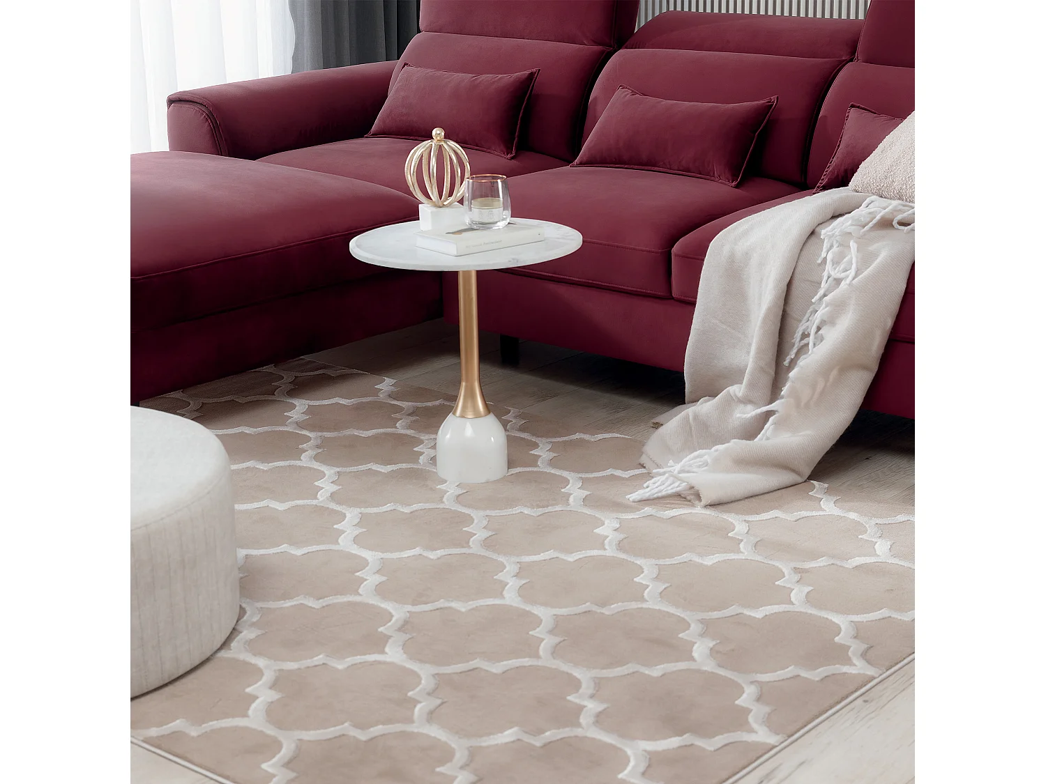 Canapé d'angle convertible velours appuis-tête réglables ASTORIA - Coffre et pieds bois noir-Rouge cerise-angle gauche