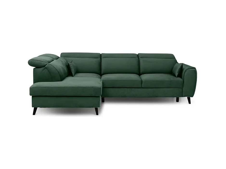 Canapé d'angle convertible avec rangement velours NOBLESSE - Pieds bois noir-Vert épinard-angle gauche