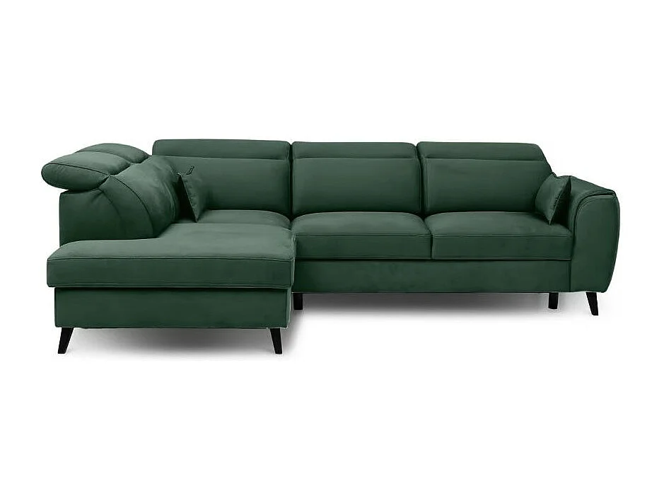 Canapé d'angle convertible avec rangement velours NOBLESSE - Pieds bois noir-Vert épinard-angle gauche