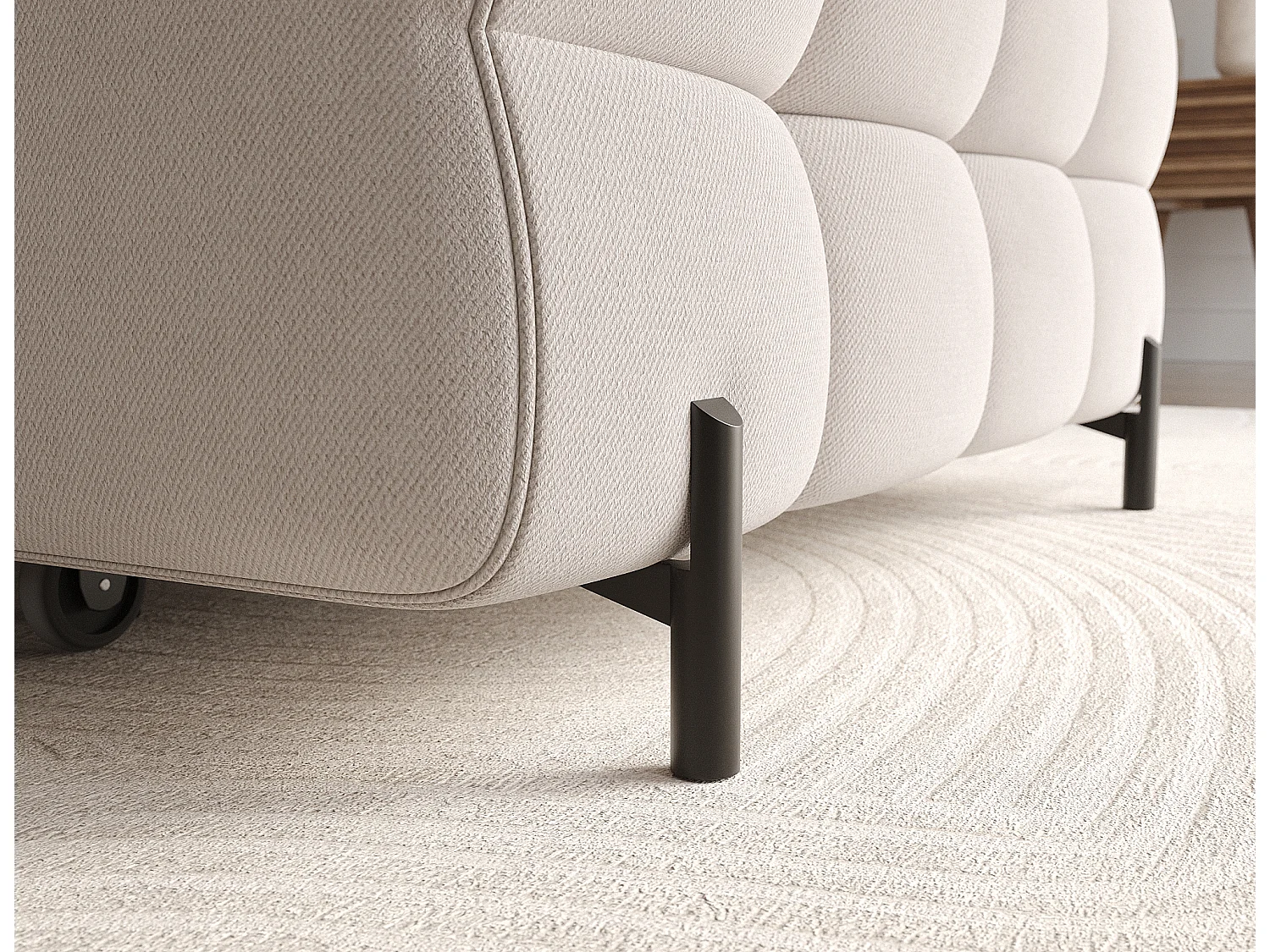 Canapé d’angle convertible velours appuis-tête réglables KATE – Coffre et pieds métal noir-Taupe-angle droit