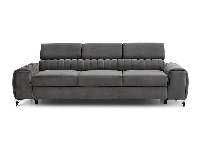 Canapé convertible velours LOZA - Appuis-tête réglables et pieds acier chromé-Gris foncé