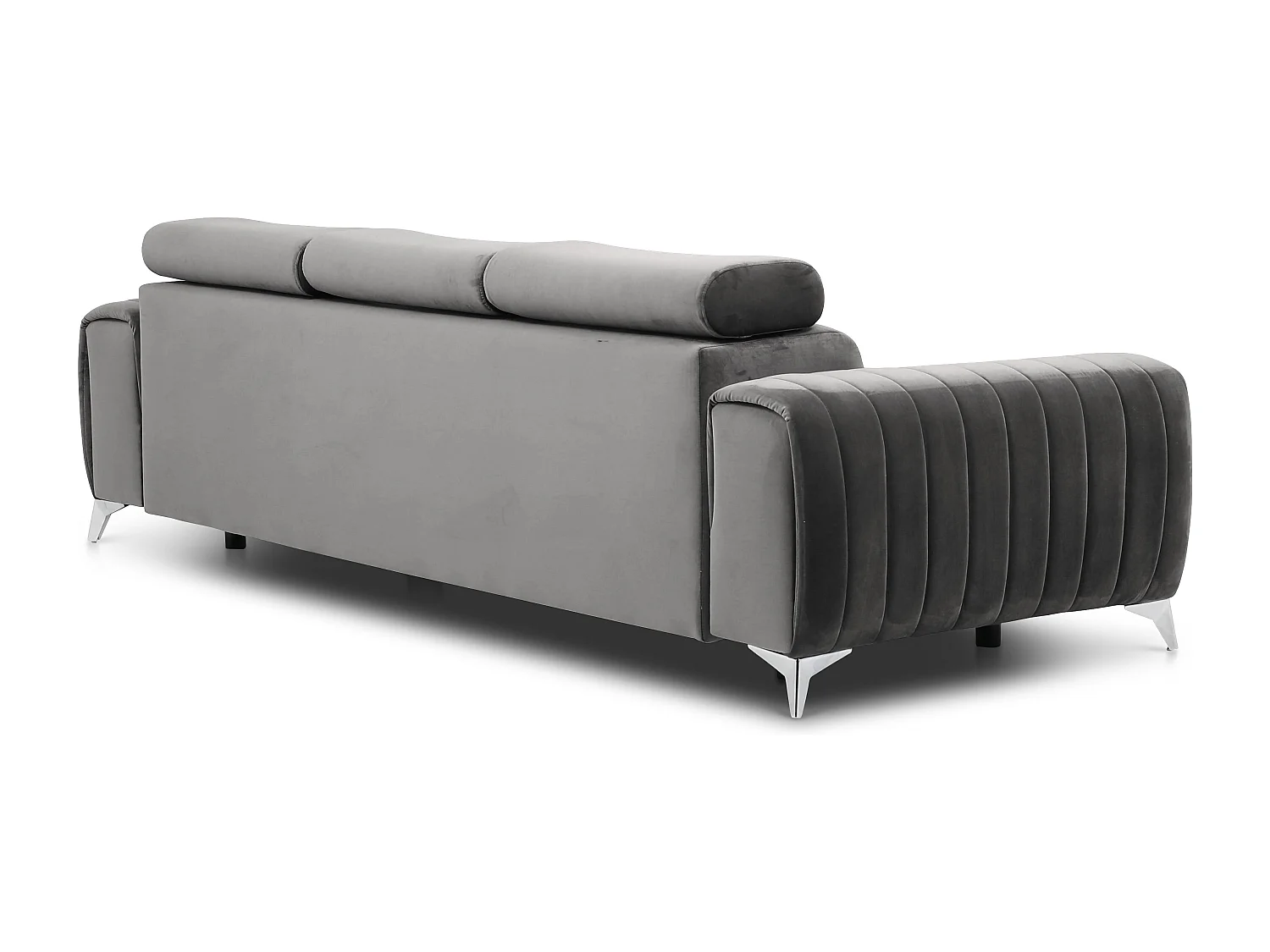 Canapé convertible velours LOZA - Appuis-tête réglables et pieds acier chromé-Gris foncé
