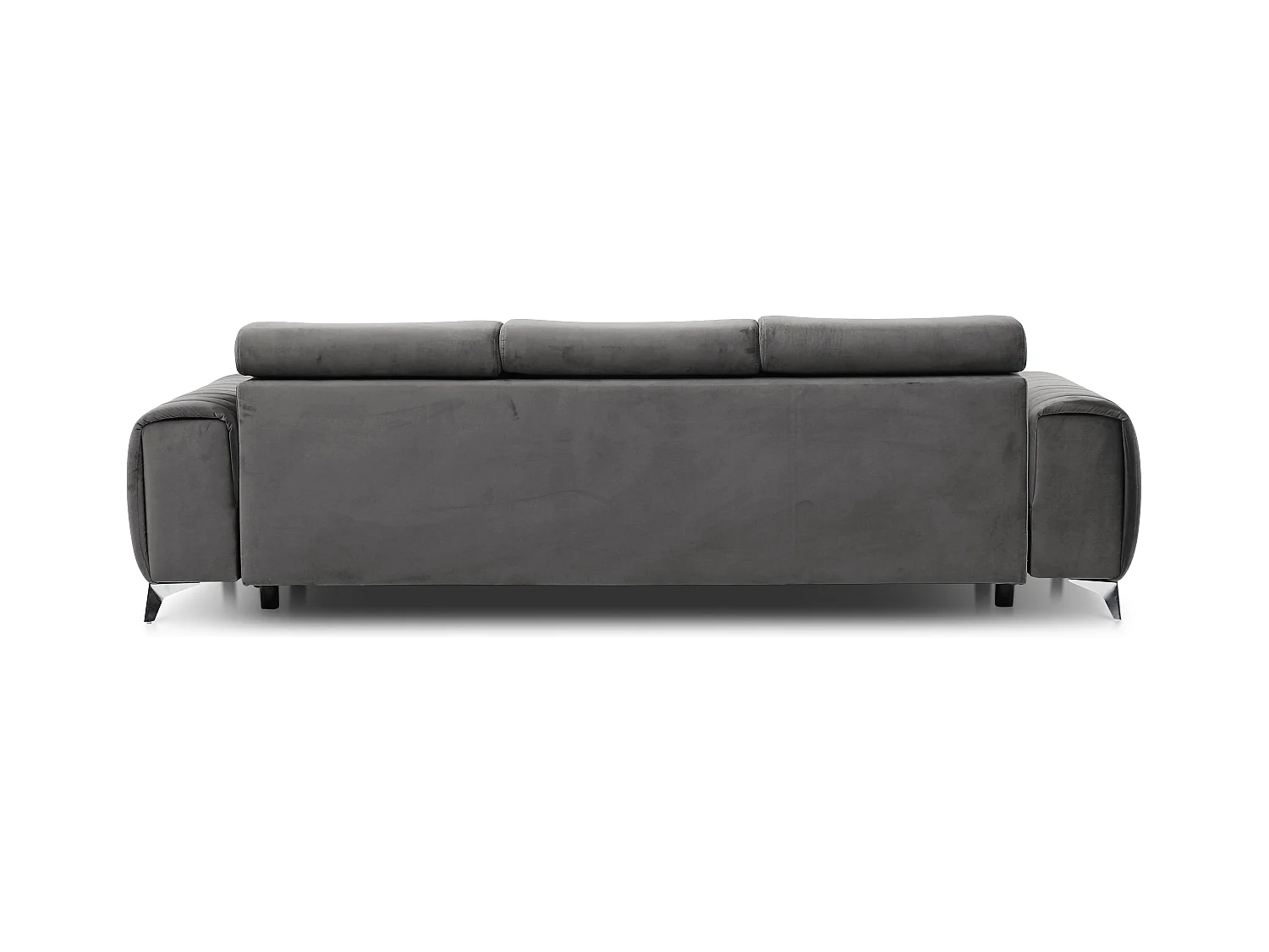 Canapé convertible velours LOZA - Appuis-tête réglables et pieds acier chromé-Gris foncé