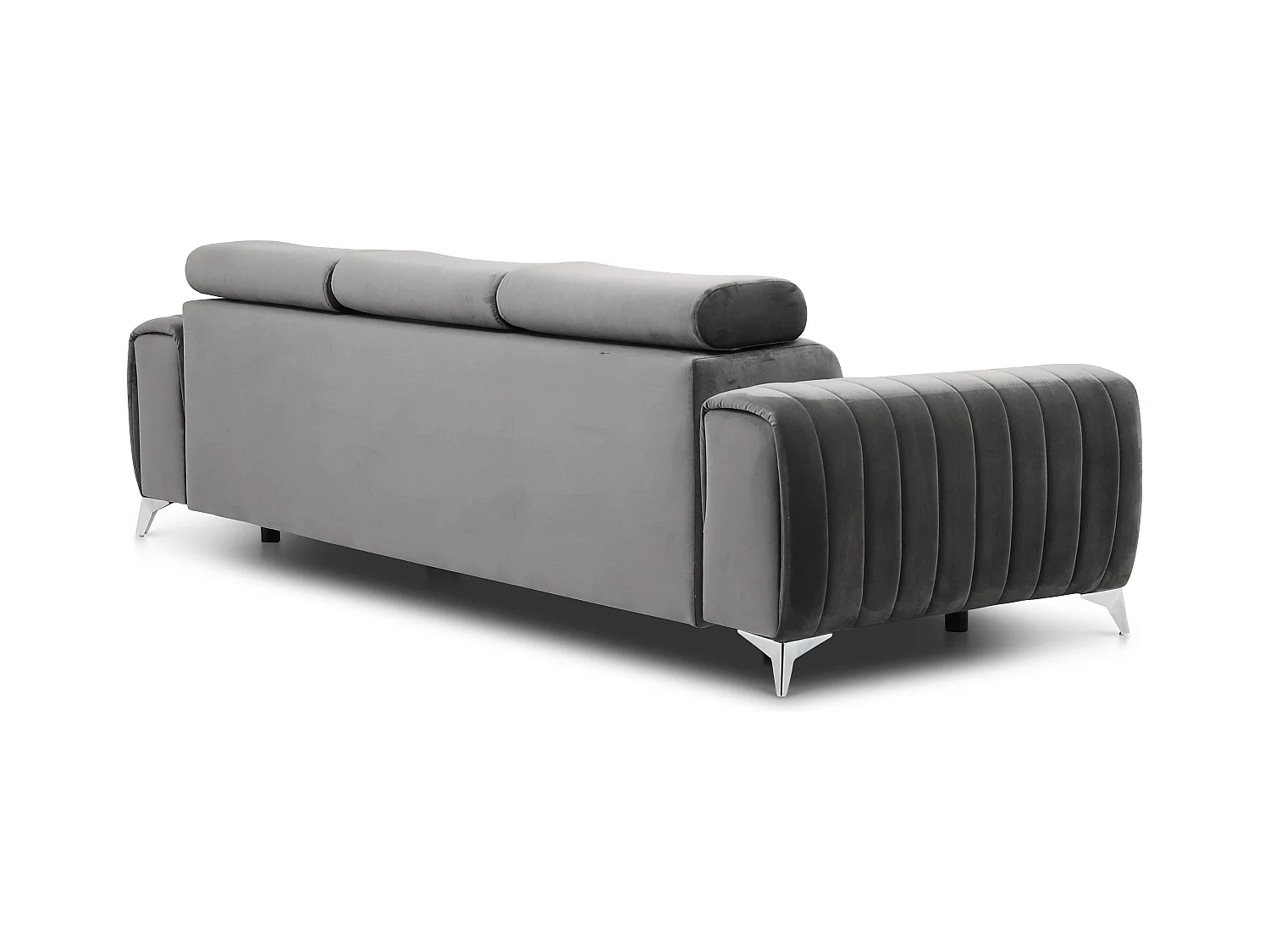 Canapé convertible velours LOZA - Appuis-tête réglables et pieds acier chromé-Gris foncé