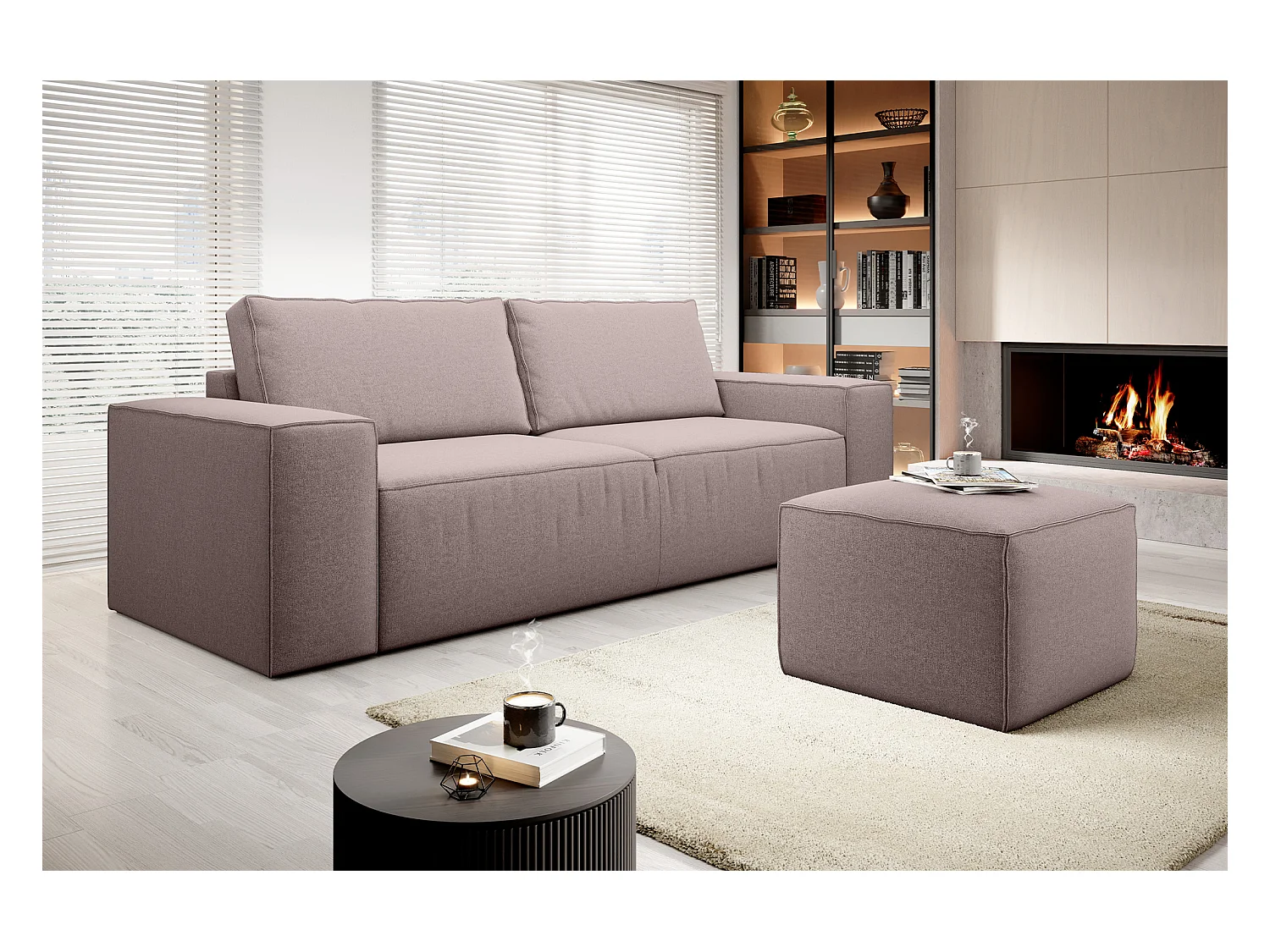 Grand canapé convertible en tissu WILACE - Confort moderne et élégant-Rose clair