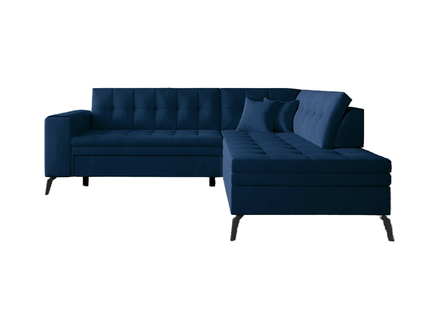 Canapé d'angle convertible velours LARRY - Pieds acier noir-Bleu nuit-angle droit