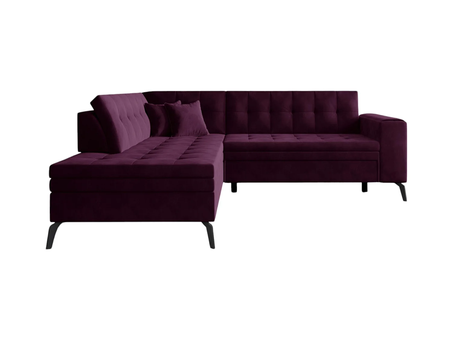 Canapé d'angle convertible velours LARRY - Pieds acier noir-Bleu nuit-angle droit