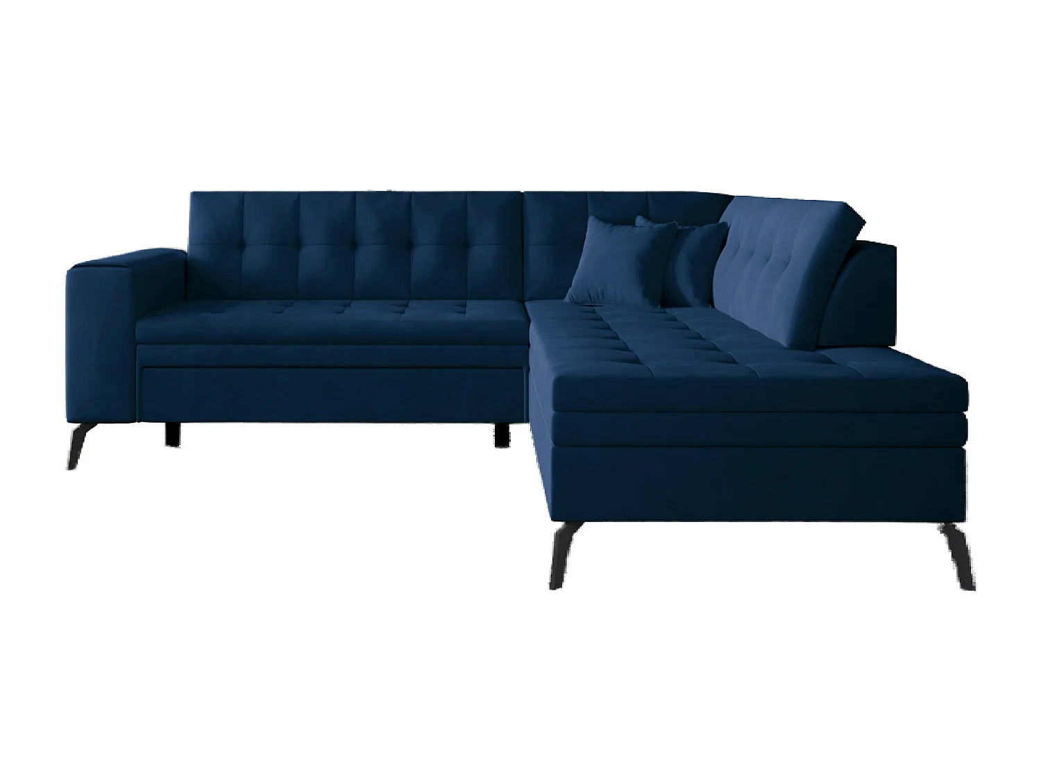 Canapé d'angle convertible velours LARRY - Pieds acier noir-Bleu nuit-angle droit