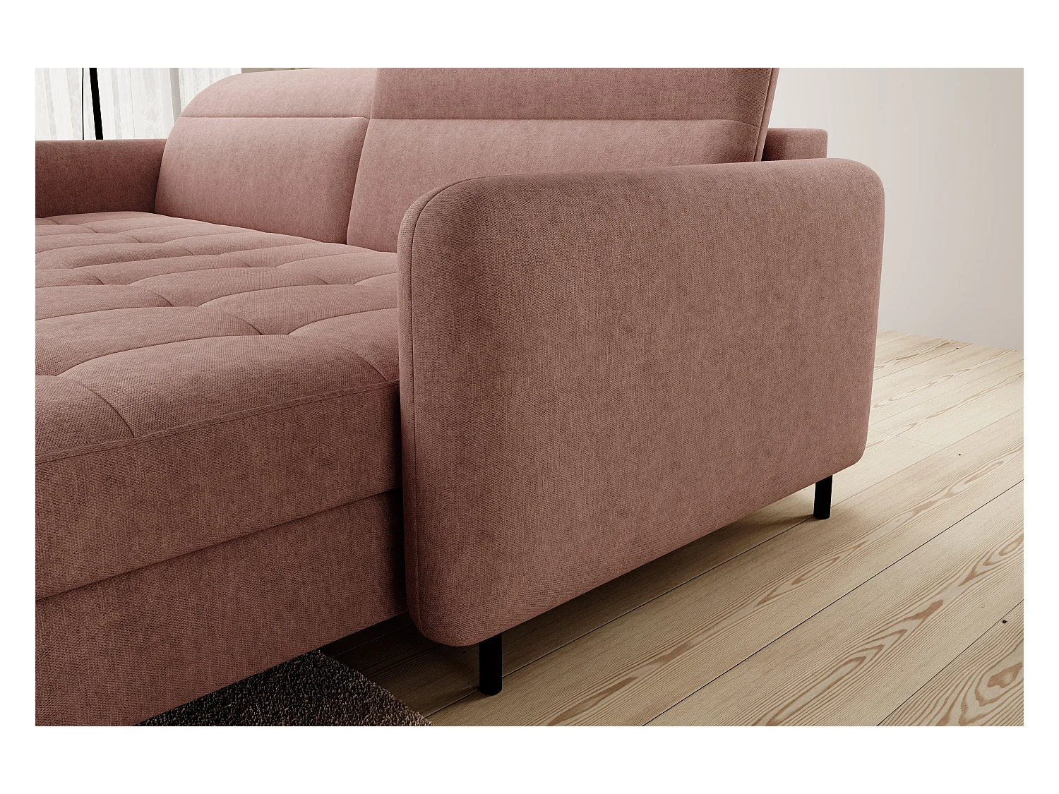 Petit canapé d’angle convertible tissu Kunder-Saumon-angle droit