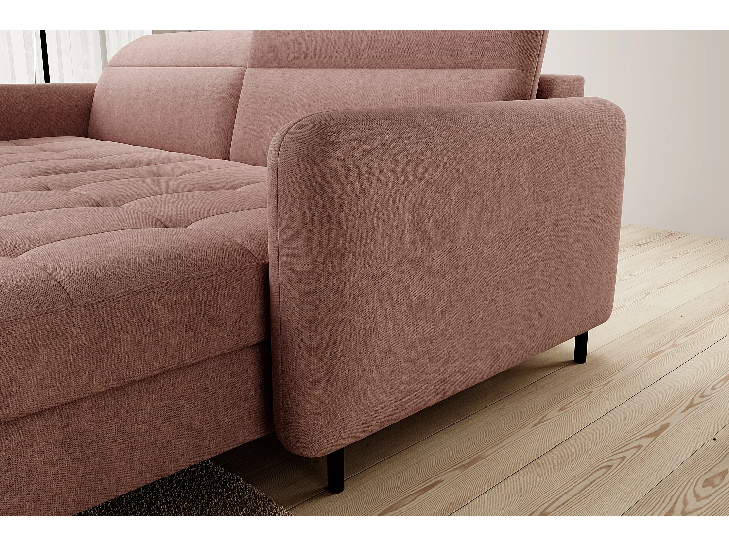 Petit canapé d’angle convertible tissu Kunder-Saumon-angle droit