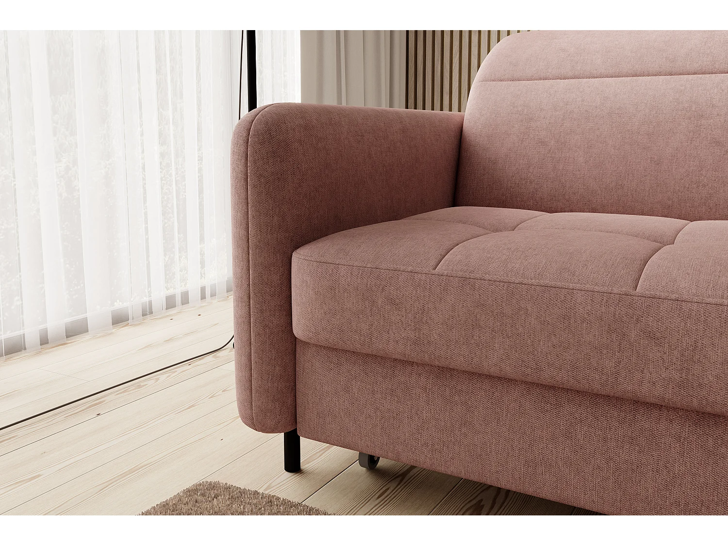 Petit canapé d’angle convertible tissu Kunder-Saumon-angle droit