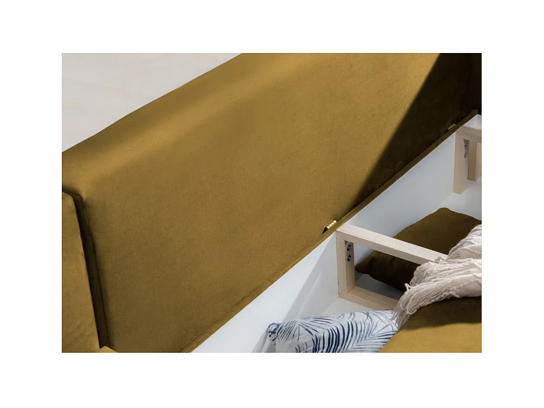 Canapé d'angle convertible velours DAVINA - Coffre et pieds métal noir-Jaune moutarde-angle gauche