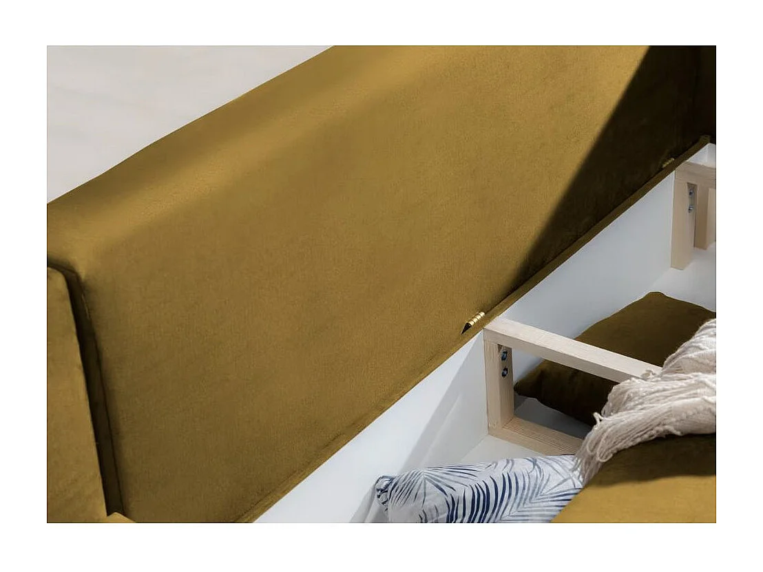 Canapé d'angle convertible velours DAVINA - Coffre et pieds métal noir-Jaune moutarde-angle gauche