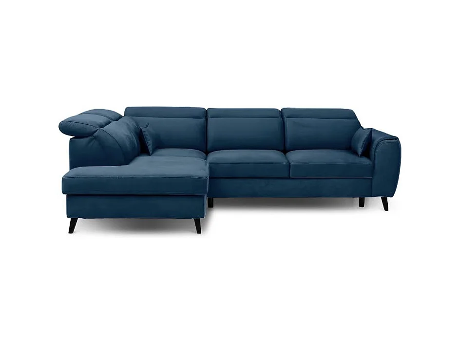 Canapé d'angle convertible avec rangement velours NOBLESSE - Pieds bois noir-Bleu-angle gauche