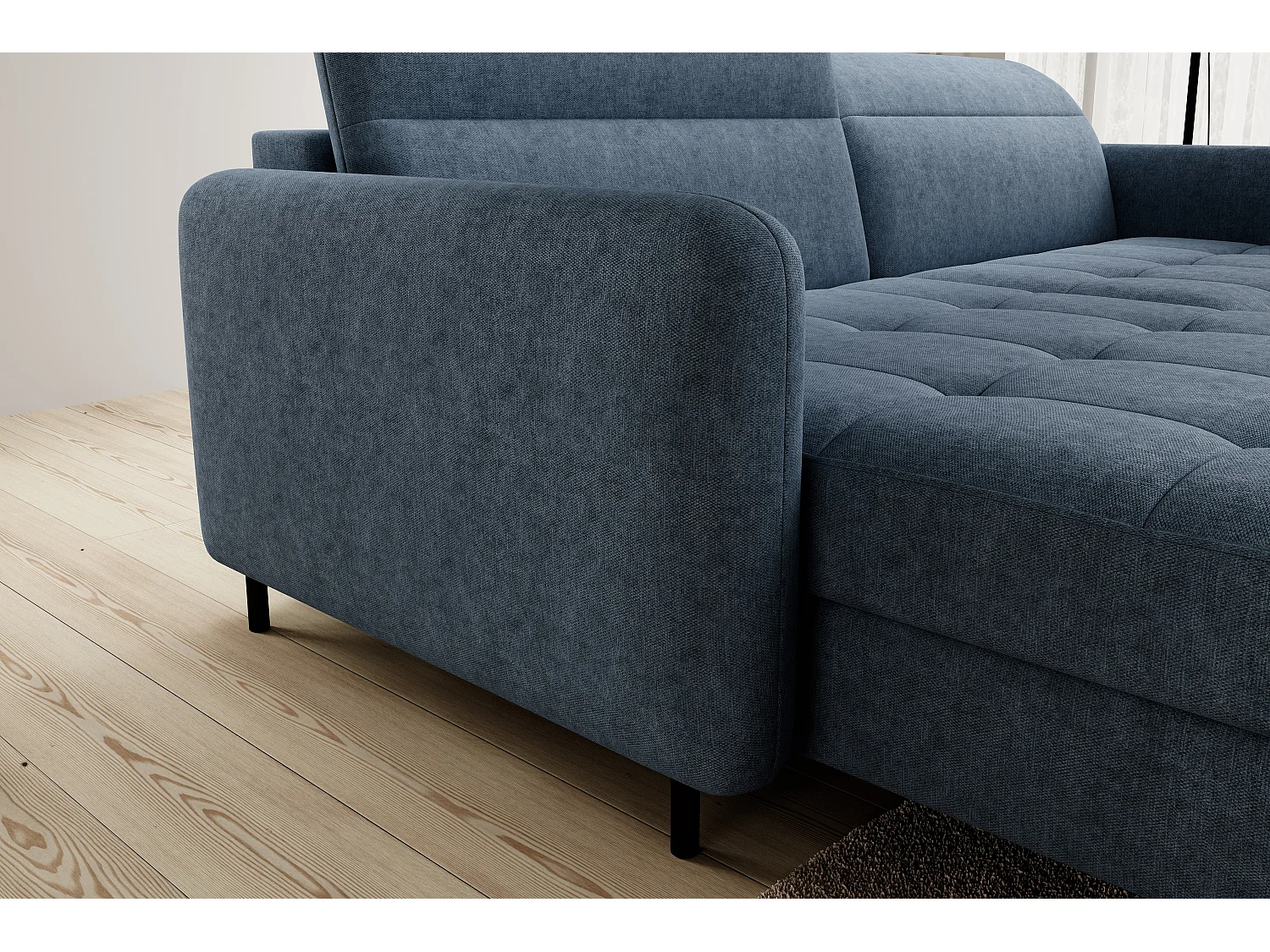 Petit canapé d’angle convertible tissu Kunder-Bleu turquin-angle gauche