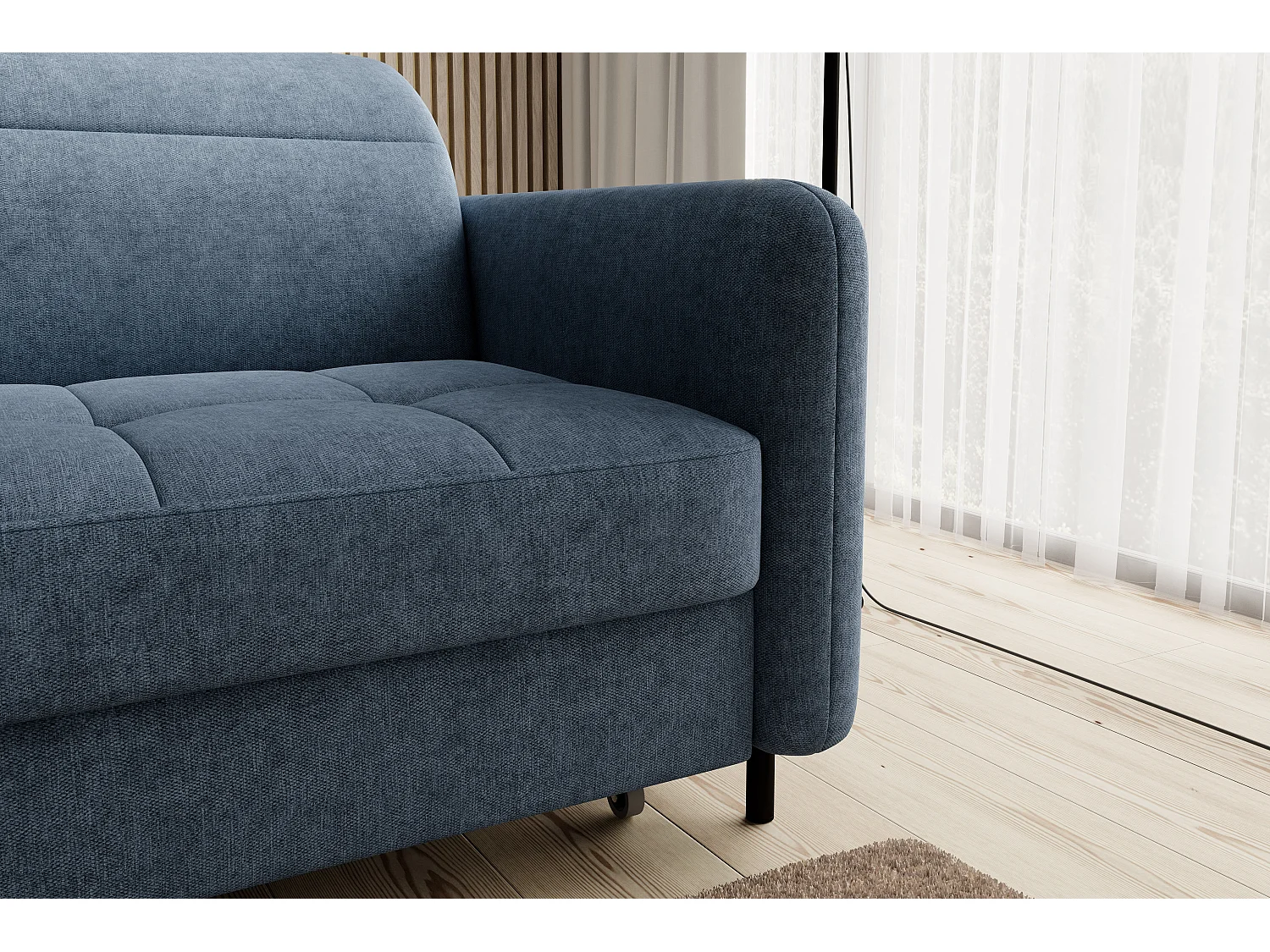 Petit canapé d’angle convertible tissu Kunder-Bleu turquin-angle gauche