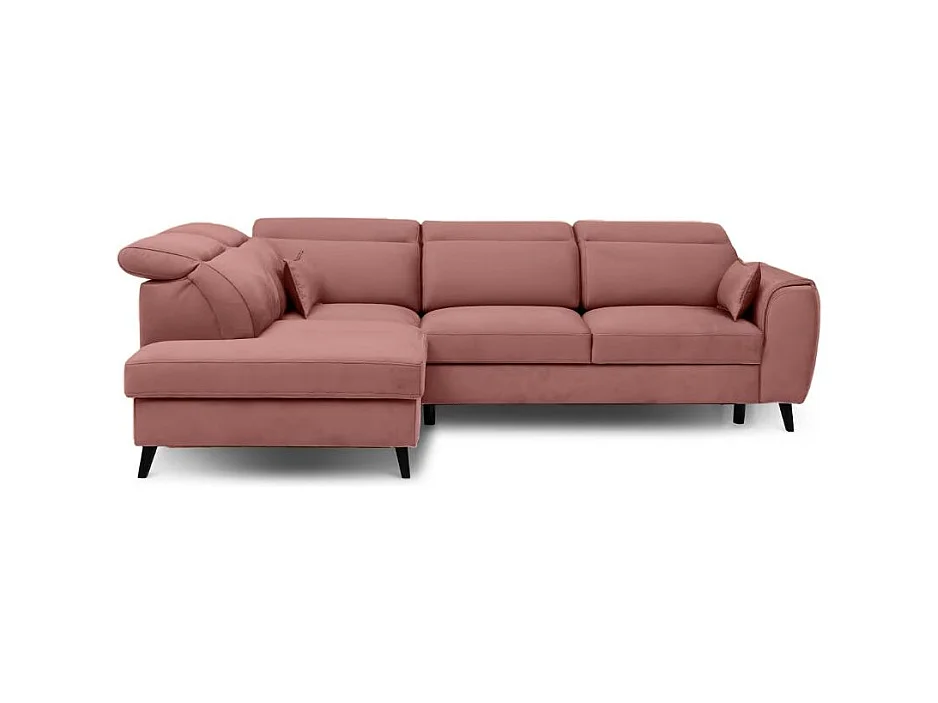 Canapé d'angle convertible avec rangement tissu NOBLESSE - Pieds bois noir-Rose-angle gauche