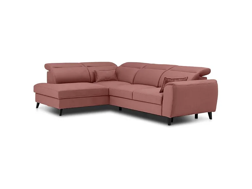 Canapé d'angle convertible avec rangement tissu NOBLESSE - Pieds bois noir-Rose-angle gauche