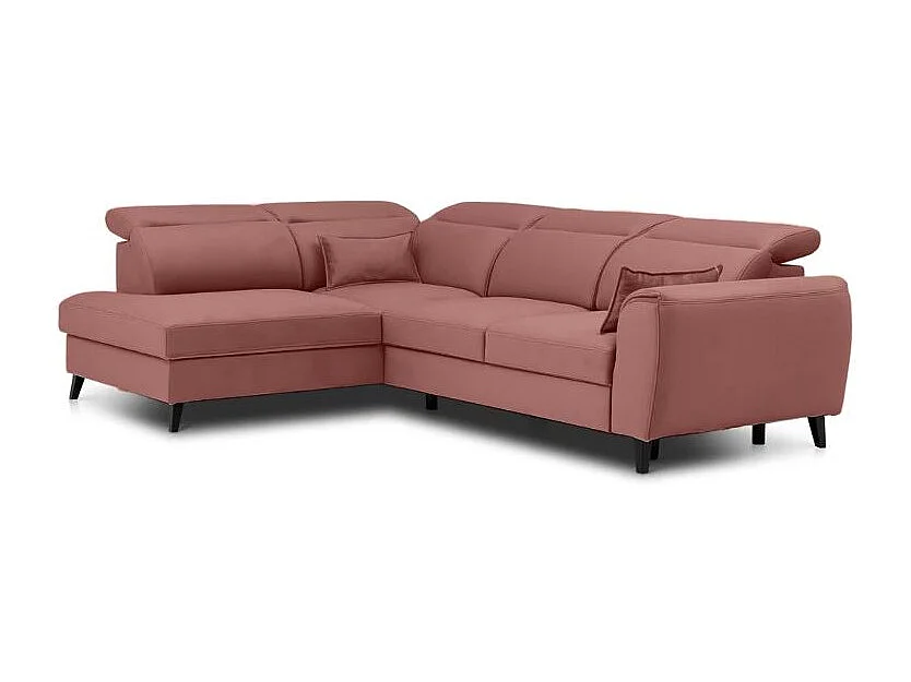Canapé d'angle convertible avec rangement tissu NOBLESSE - Pieds bois noir-Rose-angle gauche