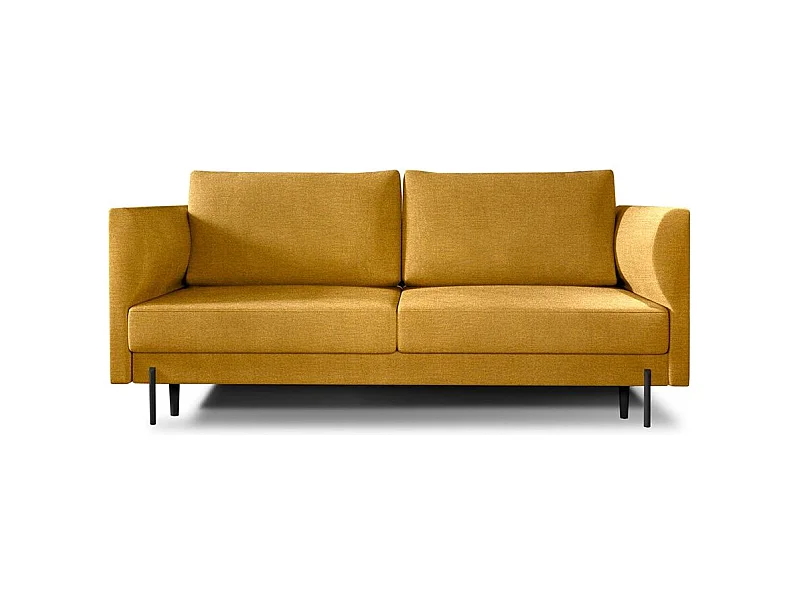 Canapé convertible en velours ROBBY – Rangement et pieds métal noir-Jaune