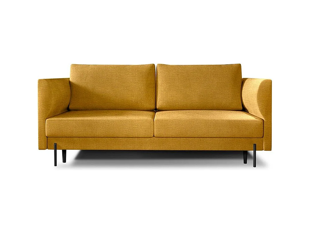 Canapé convertible en velours ROBBY – Rangement et pieds métal noir-Jaune