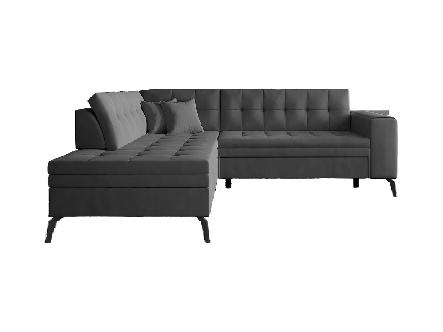 Canapé d'angle convertible velours LARRY - Pieds acier noir-Gris foncé-angle gauche