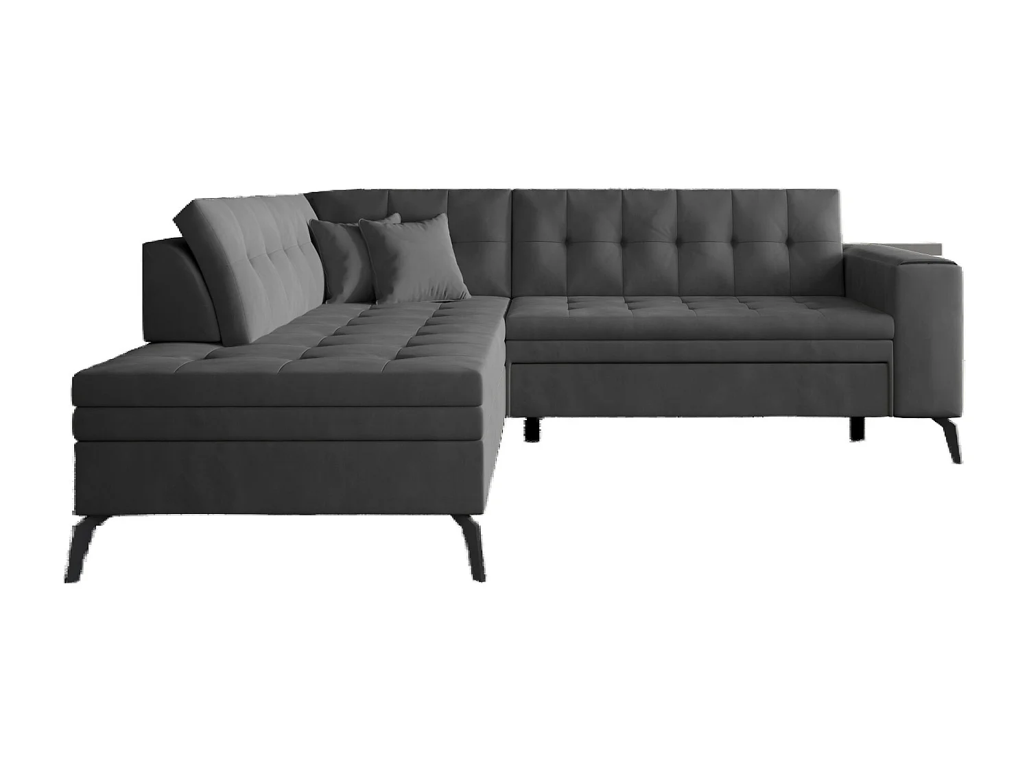 Canapé d'angle convertible velours LARRY - Pieds acier noir-Gris foncé-angle gauche