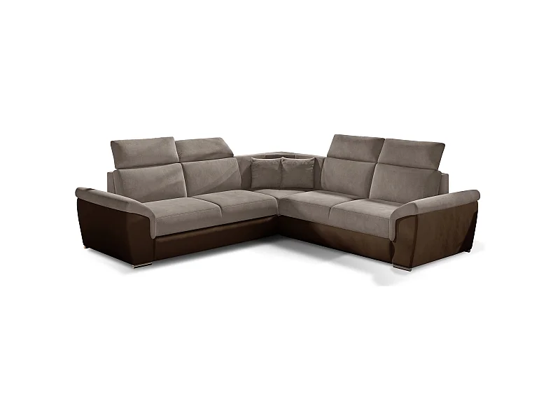 Canapé d'angle réversible et convertible velours Neo - Pieds acier chromé-Marron/Marron clair