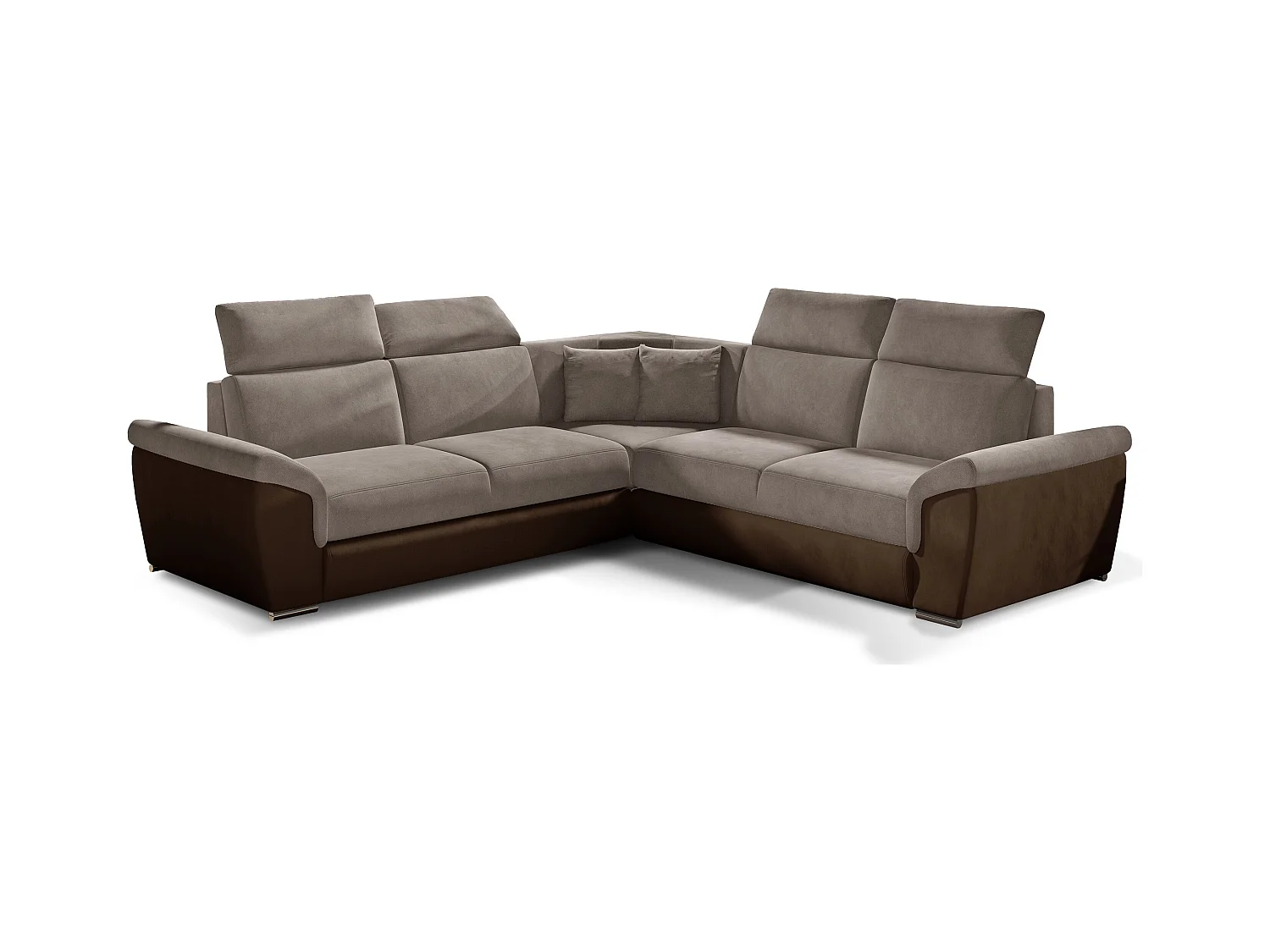 Canapé d'angle réversible et convertible velours Neo - Pieds acier chromé-Marron/Marron clair