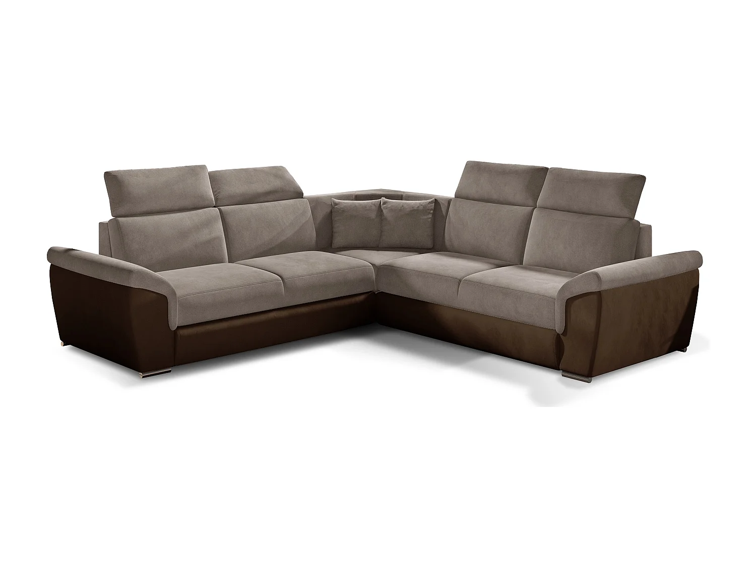 Canapé d'angle réversible et convertible velours Neo - Pieds acier chromé-Marron/Marron clair