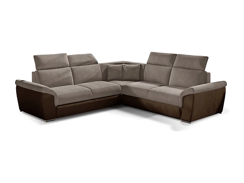 Sofá esquinero Neo reversible y convertible en terciopelo - Patas de acero cromado-Color Marrón/Marrón claro