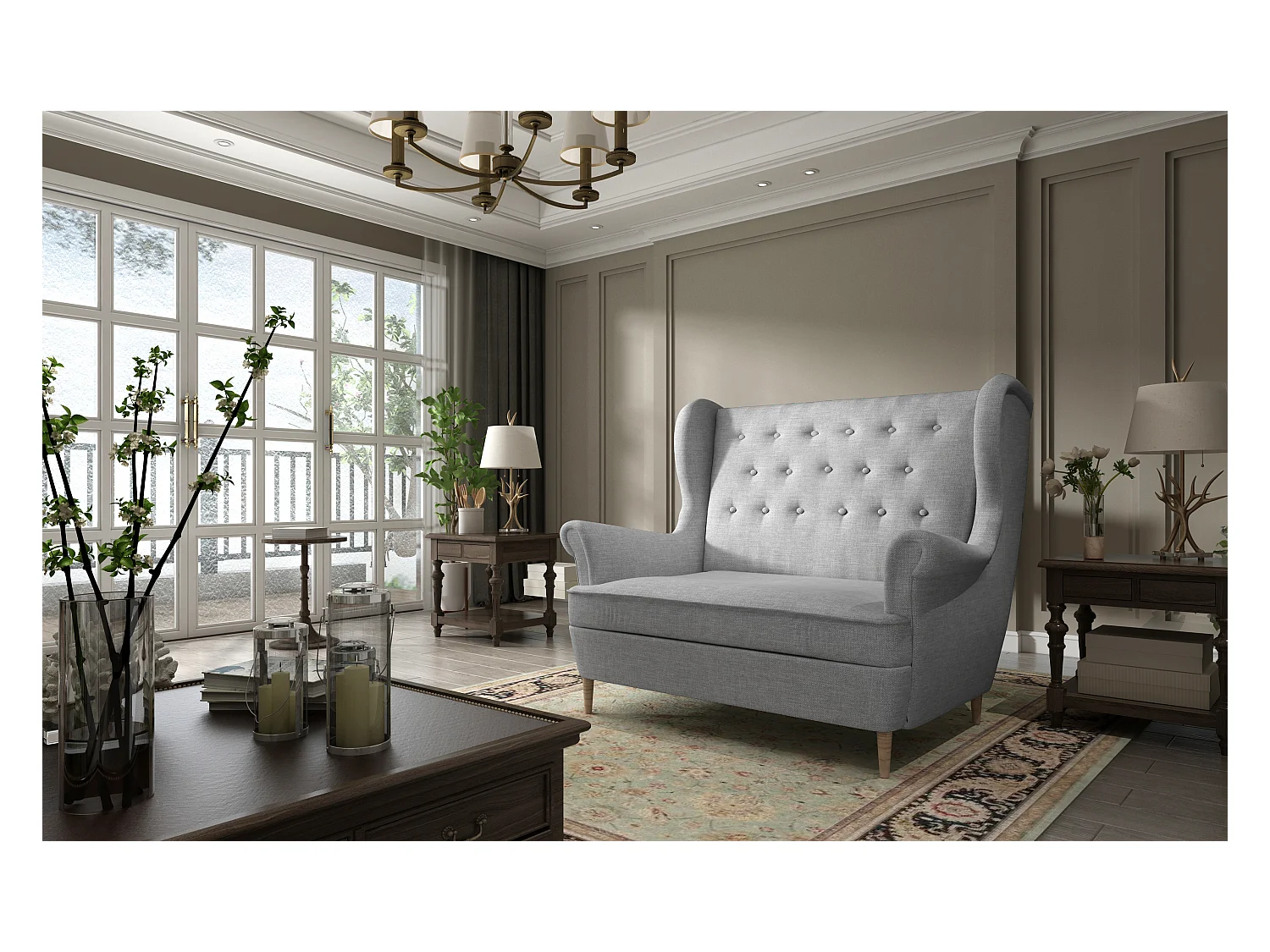 Canapé bergère LIZZI – Élégance rétro et confort absolu-Gris clair chiné