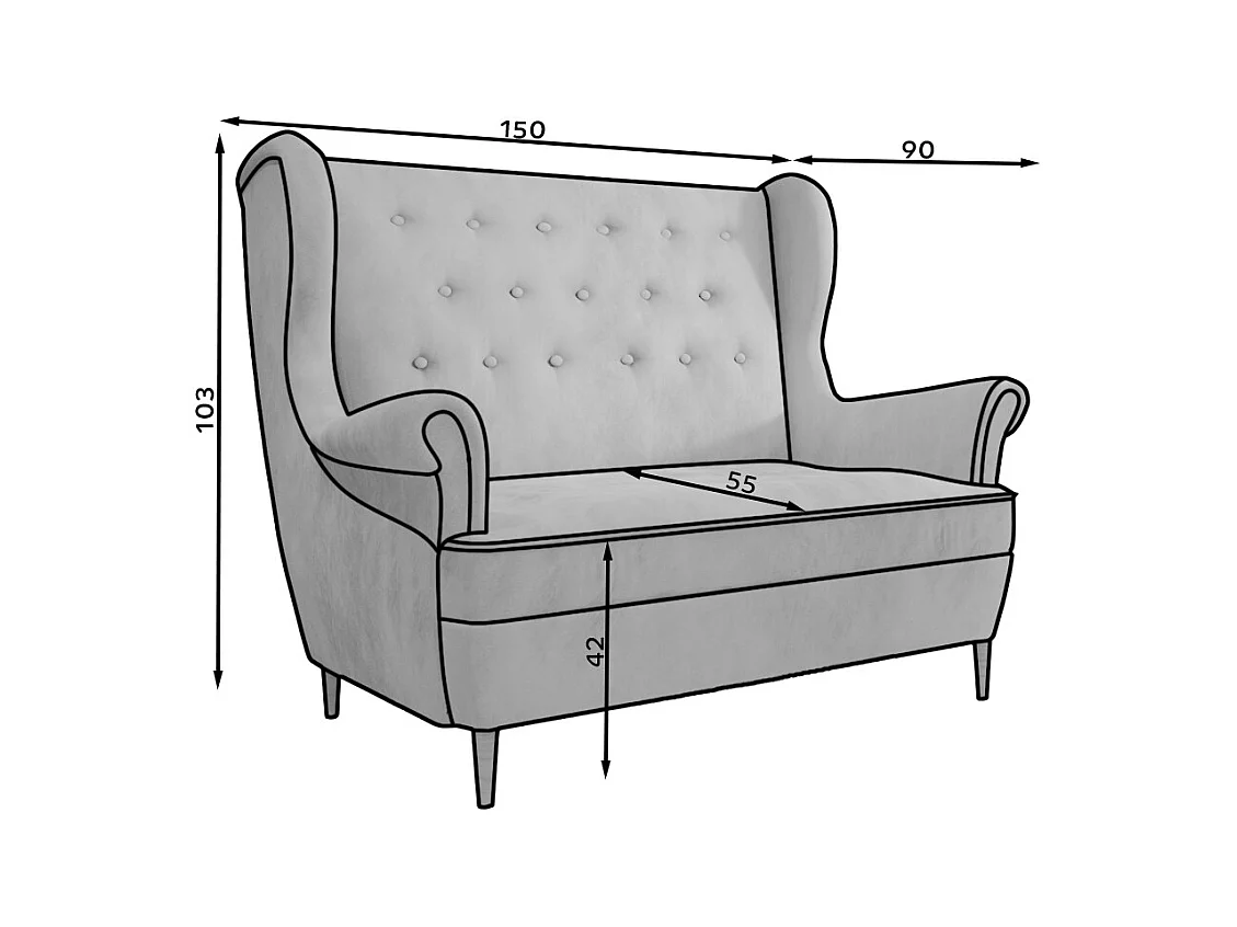Canapé bergère LIZZI – Élégance rétro et confort absolu-Gris clair chiné