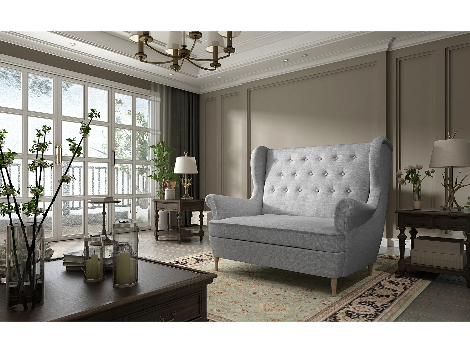 Canapé bergère LIZZI – Élégance rétro et confort absolu-Gris clair chiné