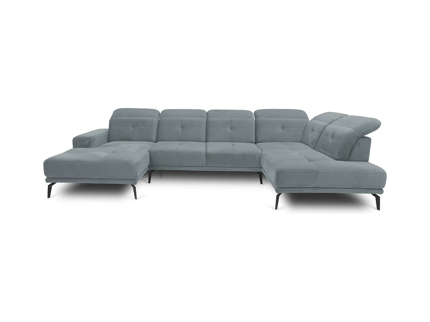 Canapé d’angle panoramique VERSUS tissu – Appuie-têtes réglables-Bleu ardoise-angle droit