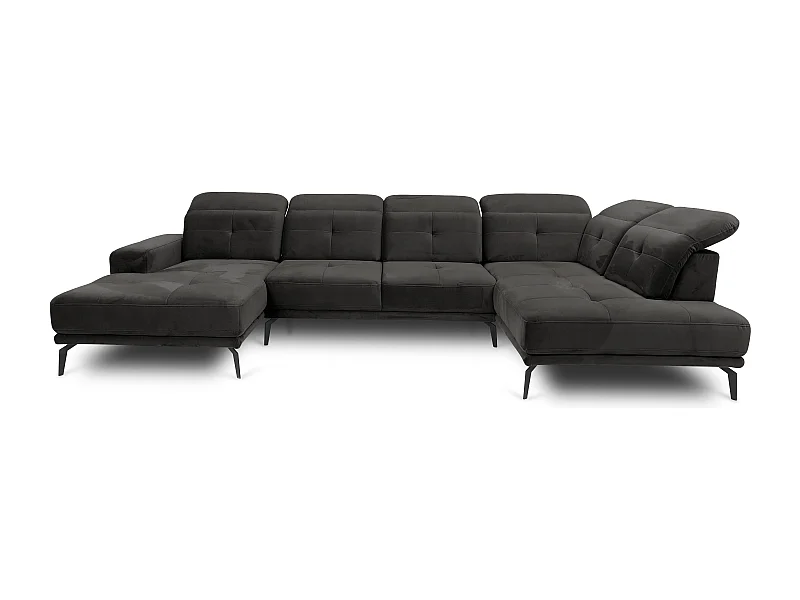 Canapé d’angle panoramique VERSUS tissu – Appuie-têtes réglables-Noir chiné-angle droit