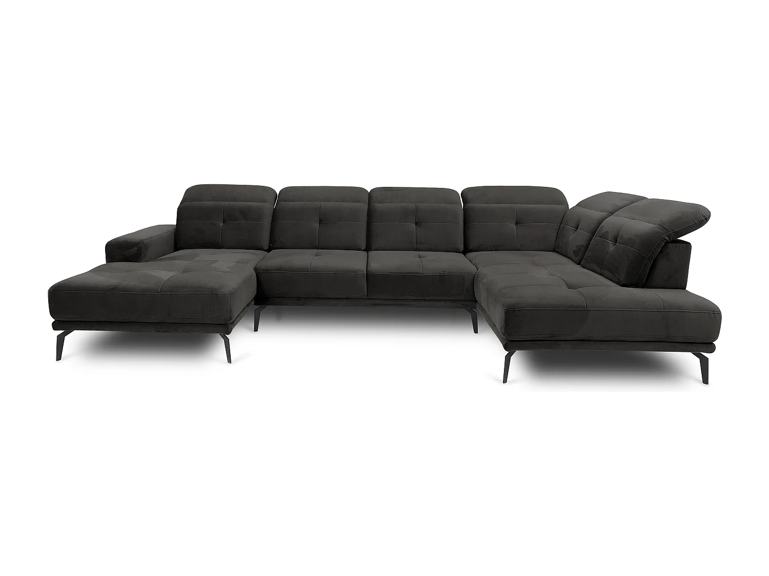 VERSUS panoramische hoekbank in stof – Verstelbare hoofdsteunen-Kleur Heide zwart-juiste hoek