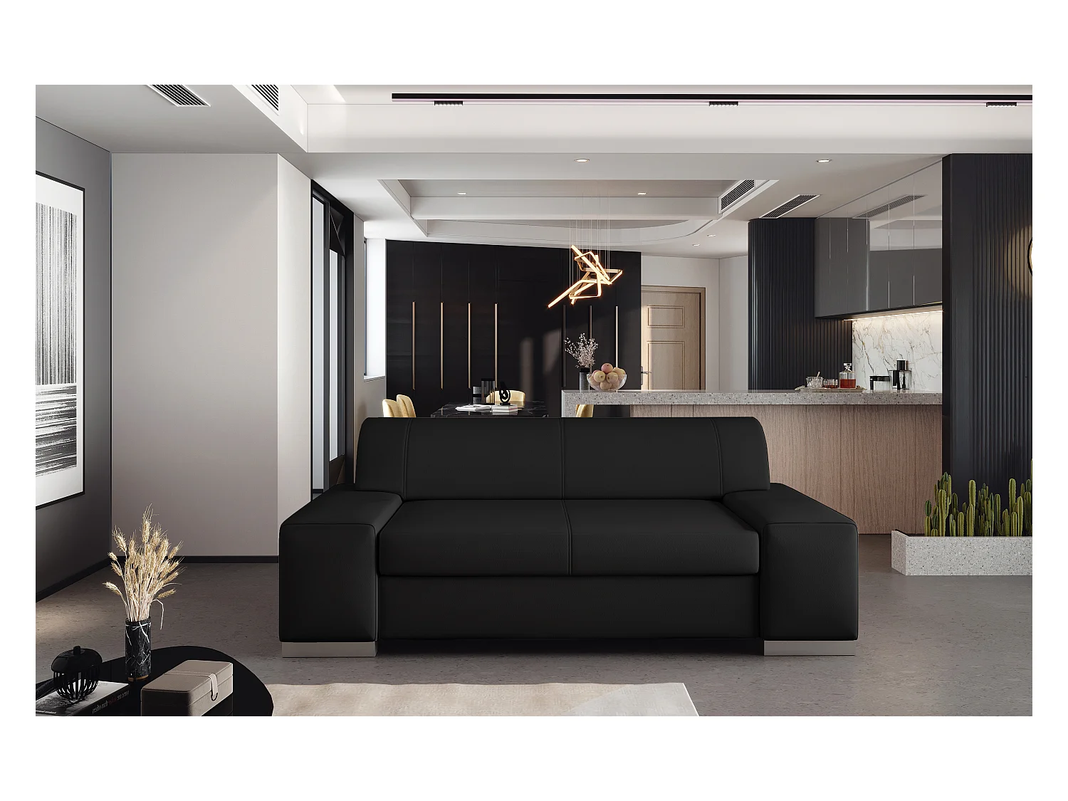 Canapé en simili cuir PLAZO – Confort et du raffinement-Noir-3 places