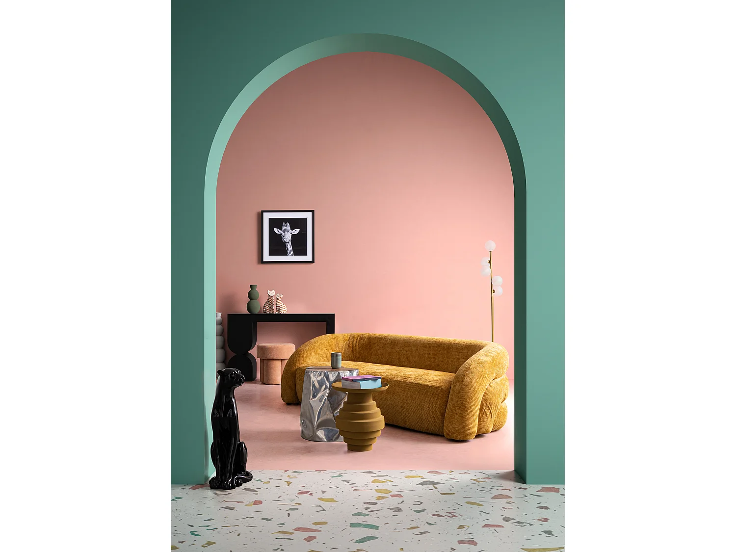 Moderner 3-Sitzer Sofa, gebogen, Stoff, 200x89x61, Bizzotto Clemence