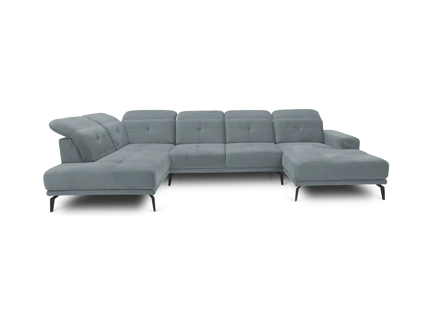 Canapé d’angle panoramique VERSUS tissu – Appuie-têtes réglables-Bleu ardoise-angle gauche
