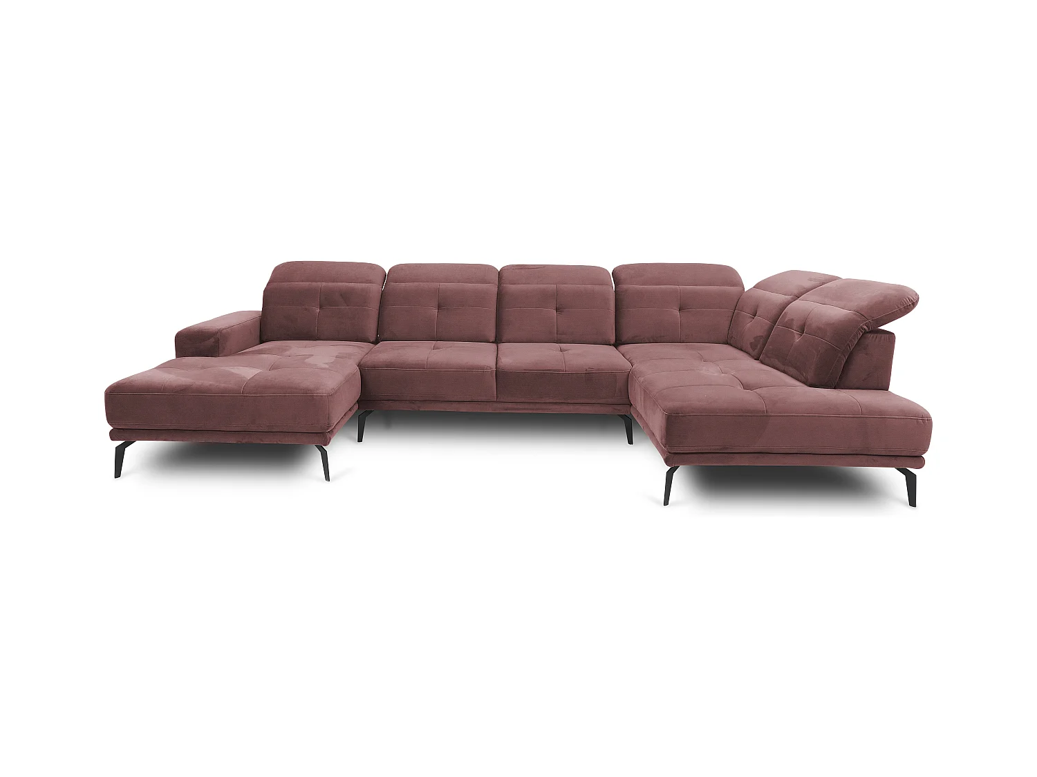 Canapé d’angle panoramique VERSUS tissu – Appuie-têtes réglables-Rose poudré-angle droit